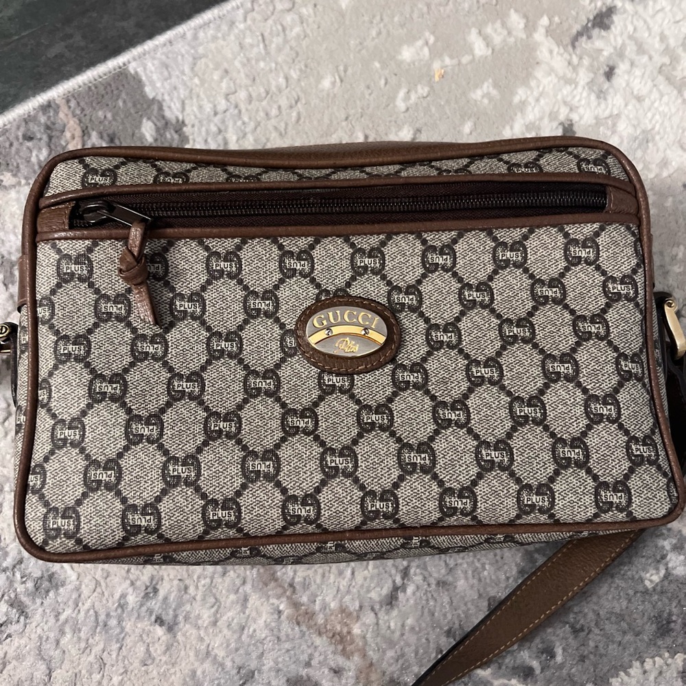 Gucci Brown and Gray Crossbody Bag with Monogram Print